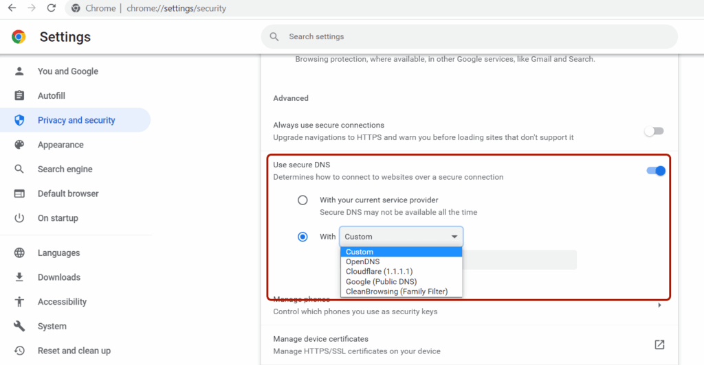 Google Chrome Dns Secure